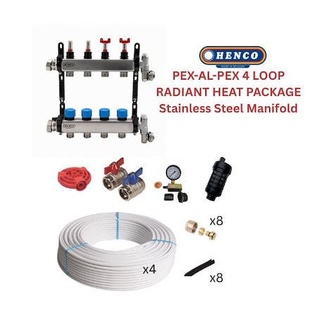 Henco Infloor radiant heating set - PEX-AL-PEX + stainless steel manifold - 850 - 1140 sqft 806376