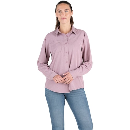 Berne Flex180 Womens Small Heathered Elderberry UPF Button Down Long Sleeve Shirt WSH34HELBR360