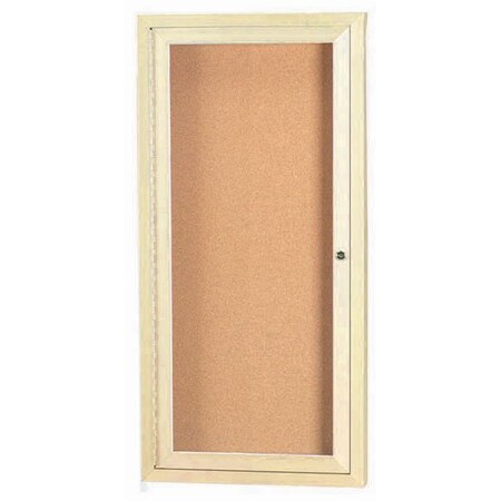 Aarco Enclosed Natural Pebble Grain Cork Bulletin Board w/ Ivory Powder Coated Al Frame, 24''Hx12''W DCC2412RIV