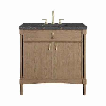 James Martin Vanities Kinnsden 36" Single Vanity, Weathered Oak w/ 3 CM Parisien Bleu Silestone Top D680-V36-WTO-3PBL