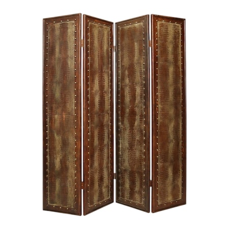 Homeroots 84" Brown Faux Leather Folding Four Panel Screen Room Divider 274740