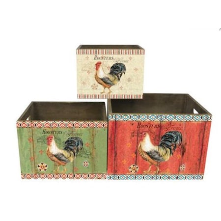 Jeco Rooster-Themed Wooden Storage Box - Set of 3 HD-HA046