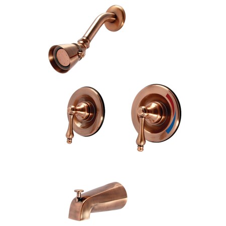 Kingston Brass Double-Handle Pressure Balanced Tub and Shower Faucet, Antique Copper KB666ALAC