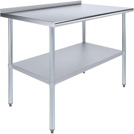 Amgood 30 in. x 48 in. Stainless Steel Work Table with 1.5 in. Backsplash, Metal Kitchen Food Prep Table AMG WT-3048-BS-Z