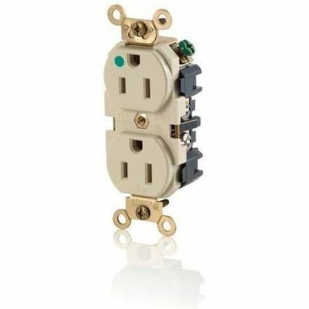 Leviton Duplex Straight Blade Receptacle, 5-15R, 15 A, 125V AC, 2 Pole, 3 Wire, Surface Mount, Grounded MRI82-I