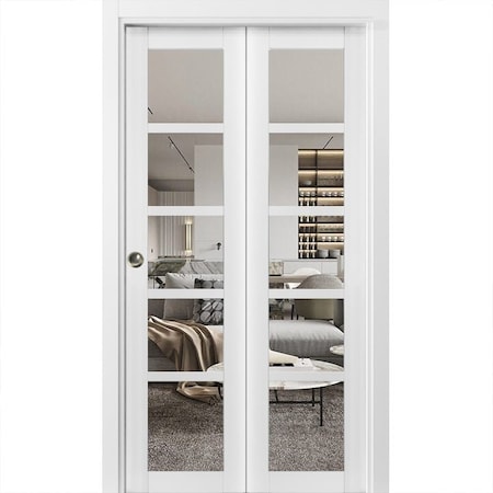 Sartodoors Sliding Closet Bi-fold Doors White Solid Core Modern Interior QUADRO4522BF-WS-64 x 80 (2* 32x80)
