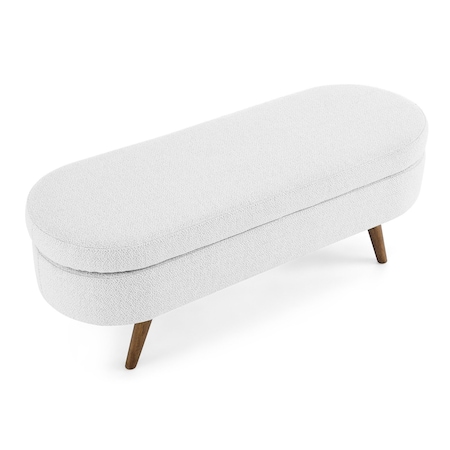 Homeroots 44" White and Brown Linen Upholstered Storage Bench with Flip Top 555444