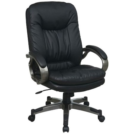 Office Star Executive Chair Desk Chair, Padded Arms, 19" to 22" Height, Leather, Black ECH83507-EC3