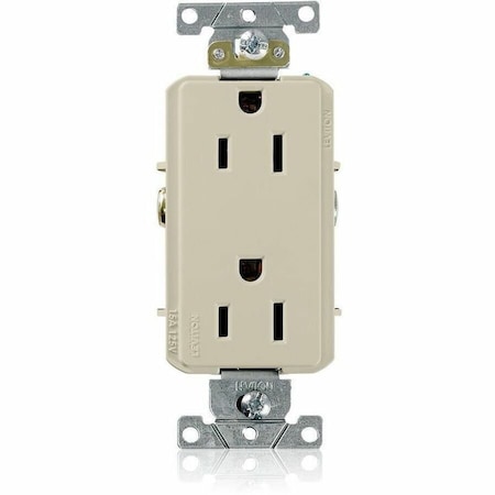 Leviton Straight Blade Receptacle, 5-15R, 15 A, 125V AC, 2 Pole, 3 Wire, Flush Mount, Single, Ivory 16252-I