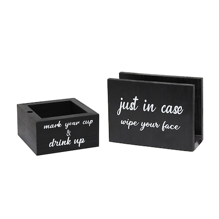 Homeroots Set of Two Black Wood Cube or Bin, 2PK 661192