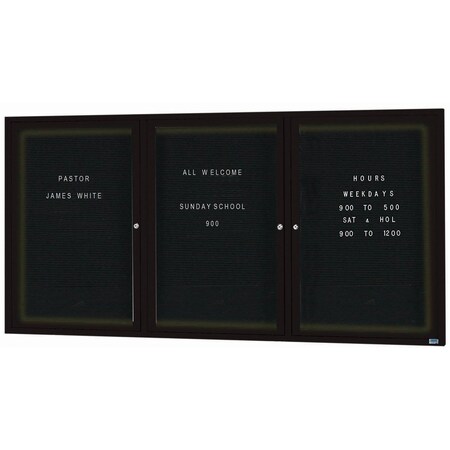 Aarco Illuminated Enclosed Letter Board Directory w/ Powder Coated Black Al Frame, 48''Hx96''W 3 Doors ADC4896-3IBK