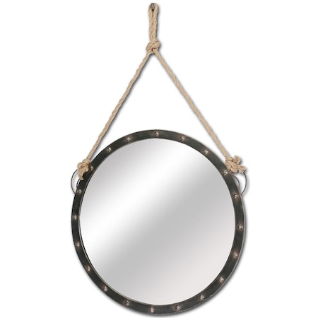 Homeroots 39" Black Metal Round Framed Accent Mirror 376444