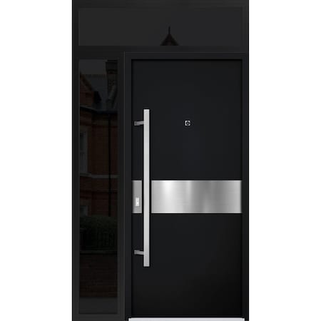 Vdomdoors Steel Door Deux 6072 Black Enamel Sidelight and Transom Window Sidelite Entry Door Painted W36+14xH DEUX6072EXD-BLK-W36+14 X H80+16-RH-I