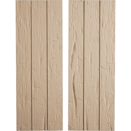 Ekena Millwork Rustic Three Board Joined Board-n-Batten Hand Hewn Faux Wood Shutters w/No Batten, 16 1/2W x 78H, PR SHUBJN16X78HHPR