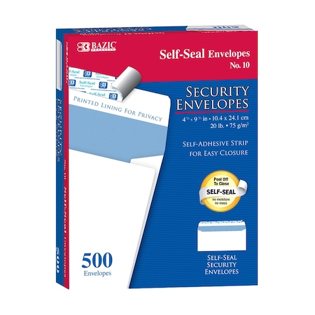 Bazic Products #10 Self-Seal Security Envelopes, Box of 500, 500PK 8220