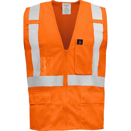 Ironwear Hi-Vis FR Safety Vest 2XL Class 2 , Zipper 5 Pockets, ID Window 1284FR-OZ-RD-CID-2XL