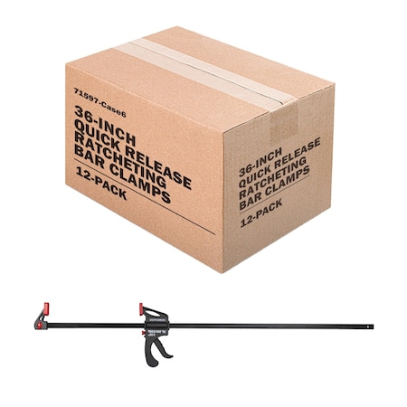 Powertec 36 in. Bar Clamps / Spreaders, Trigger Clamps, One-Handed Ratchet Quick Grip Clamps, 12PK 71597-Case6N