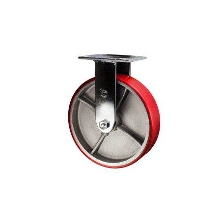 Service Caster 8 Inch Red Poly on Cast Iron Wheel Rigid Caster with Roller Bearing SCC SCC-30R820-PUR-RS