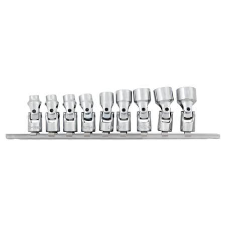 Performance Tool 9 pc. 1/4 in. Dr. Metric Flex Socket Set, 6 Pt, Recessed Edges W36981