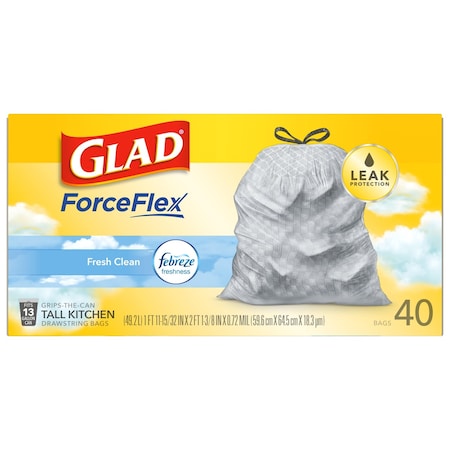 Glad ForceFlex 13 gal Fresh Tall Kitchen Bags Drawstring 40 pk 78361