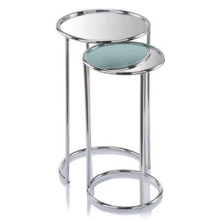 Homeroots 22" Silver Aluminum Round Mirrored End Table 354673