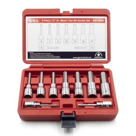 Genius Tools 1/2inDr. 9 Piece Hex Bit Socket Set BS-409H