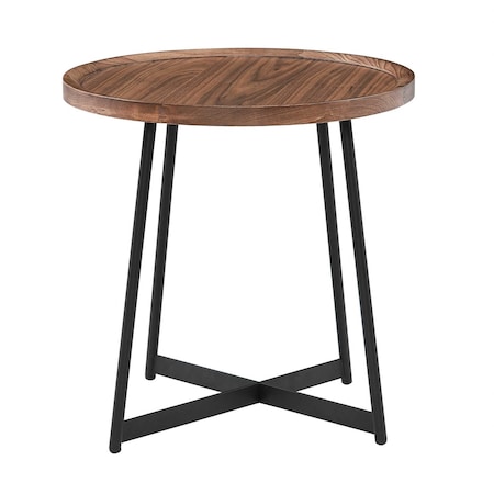 Homeroots 21.66" X 21.66" X 22.05" Round Side Table In American Walnut And Black 370460