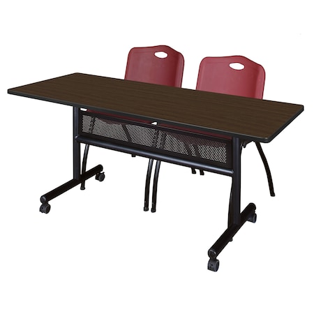 Regency Kobe Flip-Top Privacy Nesting Table W/ 2 M Stack Chairs, 60 in W, 24 in L, Neo Walnut MKFTM6024NW47BY