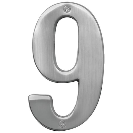 Hy-Ko Prestige Series House Number, Character: 9, 5 in H Character, Nickel Character, Solid Brass BR-51SN/9