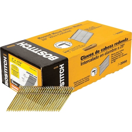 Bostitch 28 Degree Wire Weld Glvnzd Smth Shank Offset Round Head Framing Stick Nail 2''x.113'', 2000 Ct. S6DGAL-FH