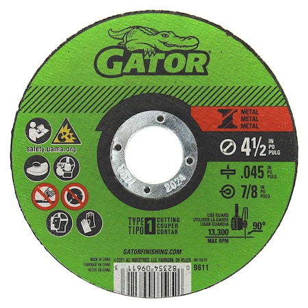 Gator Finishing 4.5 in. X .045 in. X 7/8 in. Metal Cut-Off Wheel, Type 1 9611