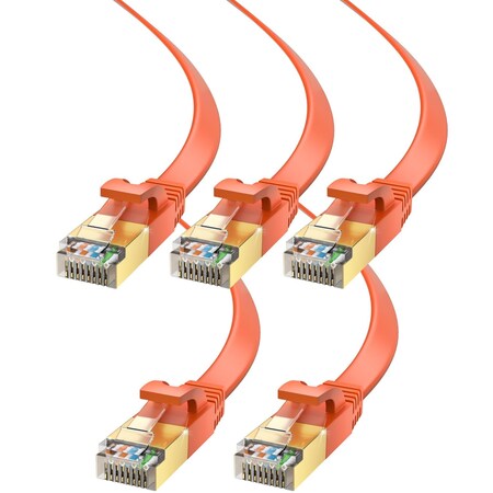 Maximm 6ft Cat7 Flat Shielded Ethernet Cable 10Gbps RJ45, 5PK, Orange, 5PK CAT7F-6OR5PK