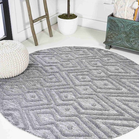 Jonathan Y Balansat Moroccan Diamond Dark Gray 5 ft Round Indoor/Outdoor Area Rug IBZ100A-5R