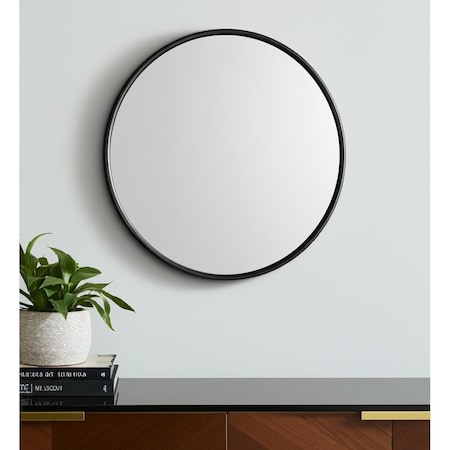 Homeroots 36" Black Metal Round Accent Mirror 607283