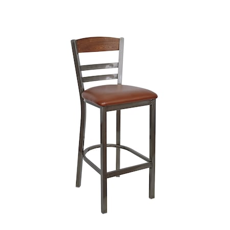Bfm Seating Barrick Steel Wood Back Bar Stool - Grade 2 Upholstered Seat, Autumn Ash Back - Clear Coat Finish 2165BVNS008-AACL