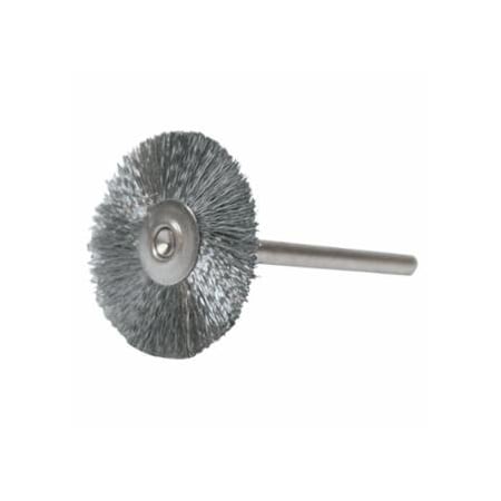 Weiler Miniature Stem-Mounted Wheel Brush, 1 in Dia., 0.005 in Steel Wire, 37,000 rpm 804-26015