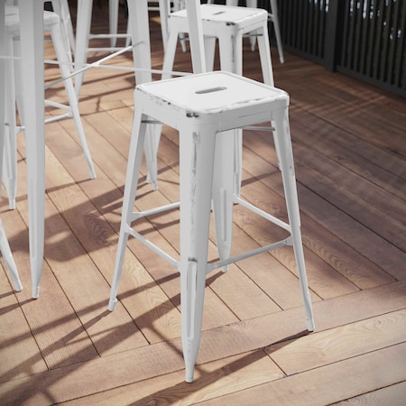 Flash Furniture 4PK 30"H Backless Distressed White Metal Barstool 4-ET-BT3503-30-WH-GG