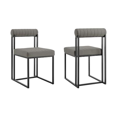 Armen Living Anastasia Dining Chair with Matte Black Iron and Light Gray Faux Leather - Set of 2 LCANSIBLKPGRY