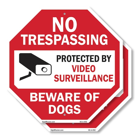 Signmission No Trespassing Protected by Video S, 10 inch X 10 inch, Aluminum Metal Signs, 2PK OC-A-2PACK-10-92