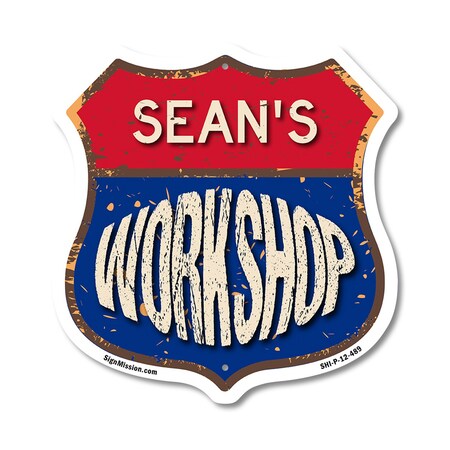 Signmission Sean's Workshop, 12 Inch X 12 Inch, Plastic Sign SHI-P-12-489-SEAN