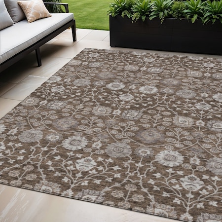 Homeroots 5' X 8' Chocolate Beige And Gray Floral Washable Indoor Outdoor Area Rug 605420
