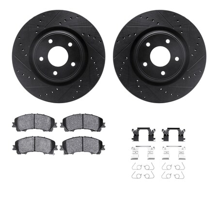 Dynamic Friction Co DFC Brake Rotor - Dimpled & Slotted - Black w/5000 Brake Pads & HW Kit 8512-67128