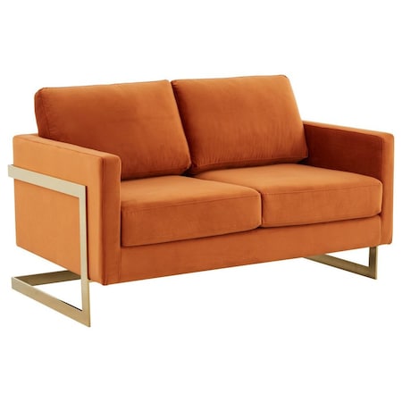Leisuremod Lincoln Upholstered Velvet Loveseat with Gold Frame, Orange Marmalade LA55OR