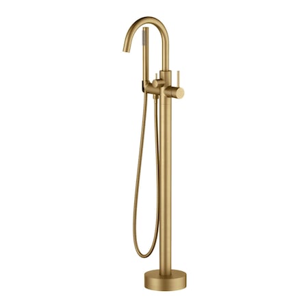 Kibi Circular Floor Mount Tub Filler, Hand Shower - Brushed Brass KTF301BB