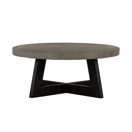 Homeroots 36" Gray And Black Concrete And Solid Wood Round Coffee Table 520650