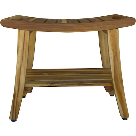 Homeroots Contemporary Teak Shower Bench With Shelf In Natural Finish 376723