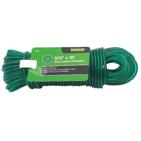 Baron Clothesline, No 5, 50 ft L, Plastic/Vinyl, Green, 72 lb Working Load 51503
