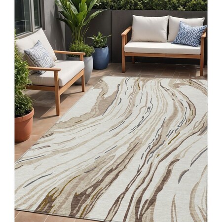 Homeroots 5' X 8' Ivory Beige And Brown Abstract Washable Indoor Outdoor Area Rug 600235