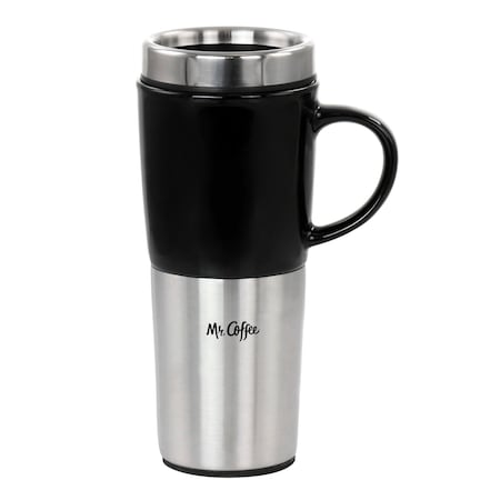 Mr. Coffee 16oz Stainless Steel and Stoneware Travel Mug 131002.01