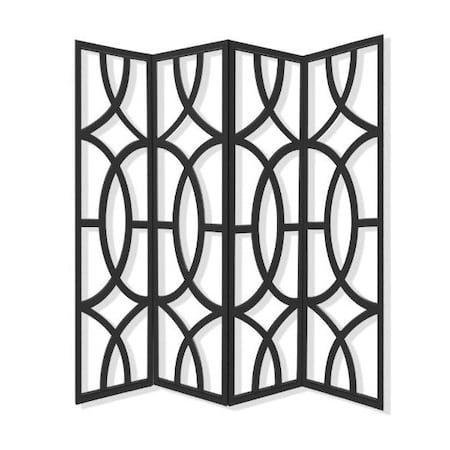 Homeroots 84" Black Solid Wood Folding Four Panel Screen Room Divider 342722